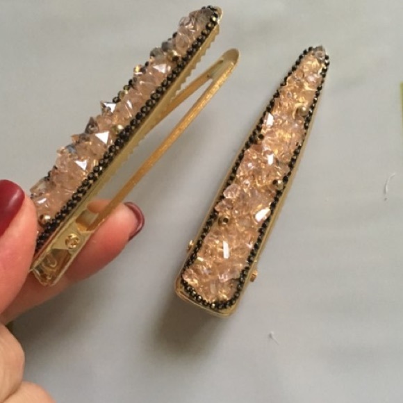 Rose Gold Sparkly Stone Beaded Alligator Hair Clip - Picture 5 of 6